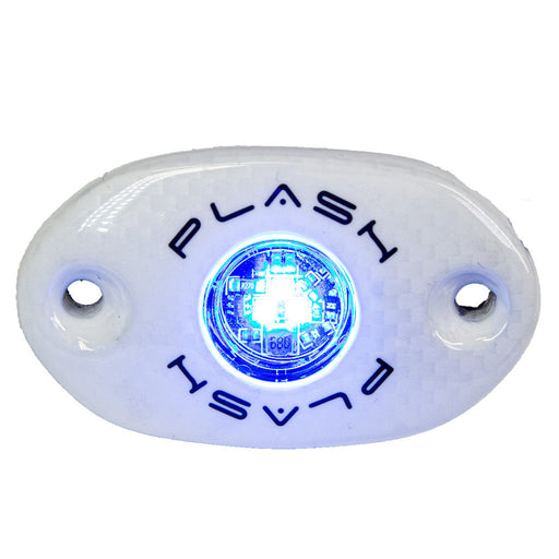 PlashLights Corpus - Blue Carbon Fiber LED Deck Light - White Housing | CF-RL-BLU-S-WHT