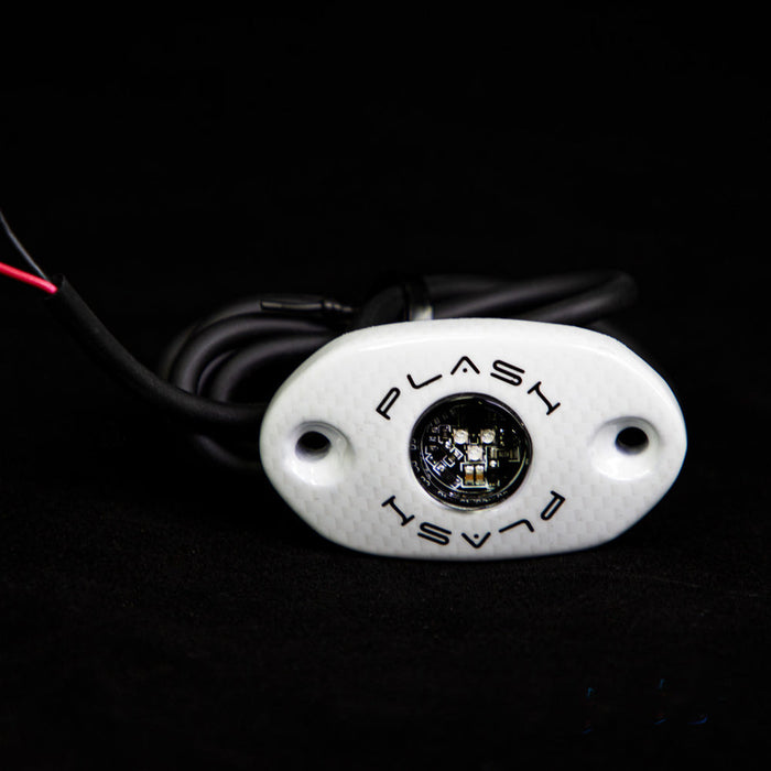 PlashLights Corpus - Blue Carbon Fiber LED Deck Light - White Housing | CF-RL-BLU-S-WHT