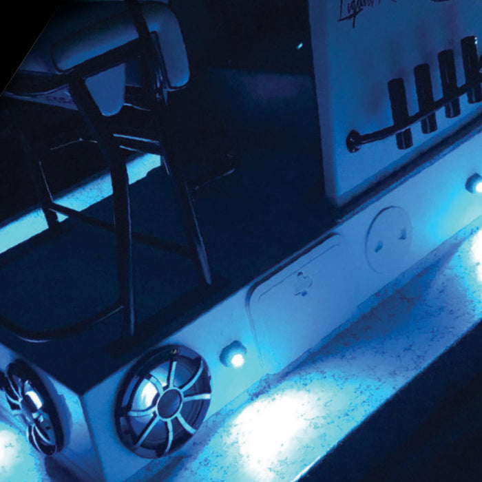 PlashLights Corpus - Blue Carbon Fiber LED Deck Light - White Housing | CF-RL-BLU-S-WHT
