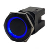 PlashLights Marine Push Button Switch - Blue LED - 40a - Black Anodized- On/Off - Latching | PL22BLK-L-BL