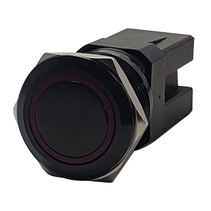 PlashLights Marine Push Button Switch - Red LED - 40a - Black Anodized-Momentary | PL22BLK-M-RD