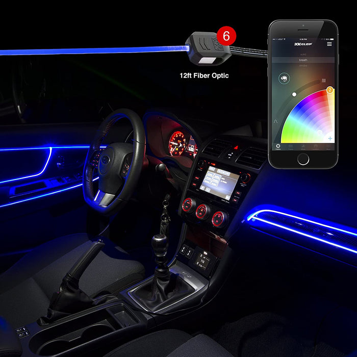 3pc LED Head 6ft Fiber Optic Roll XKchrome App Controlled Automotive Interior Lighting, Dash/Door Lighting, Fiber Optic Cable, neon Lighting, Fiber Optic LED Accent Light Kit