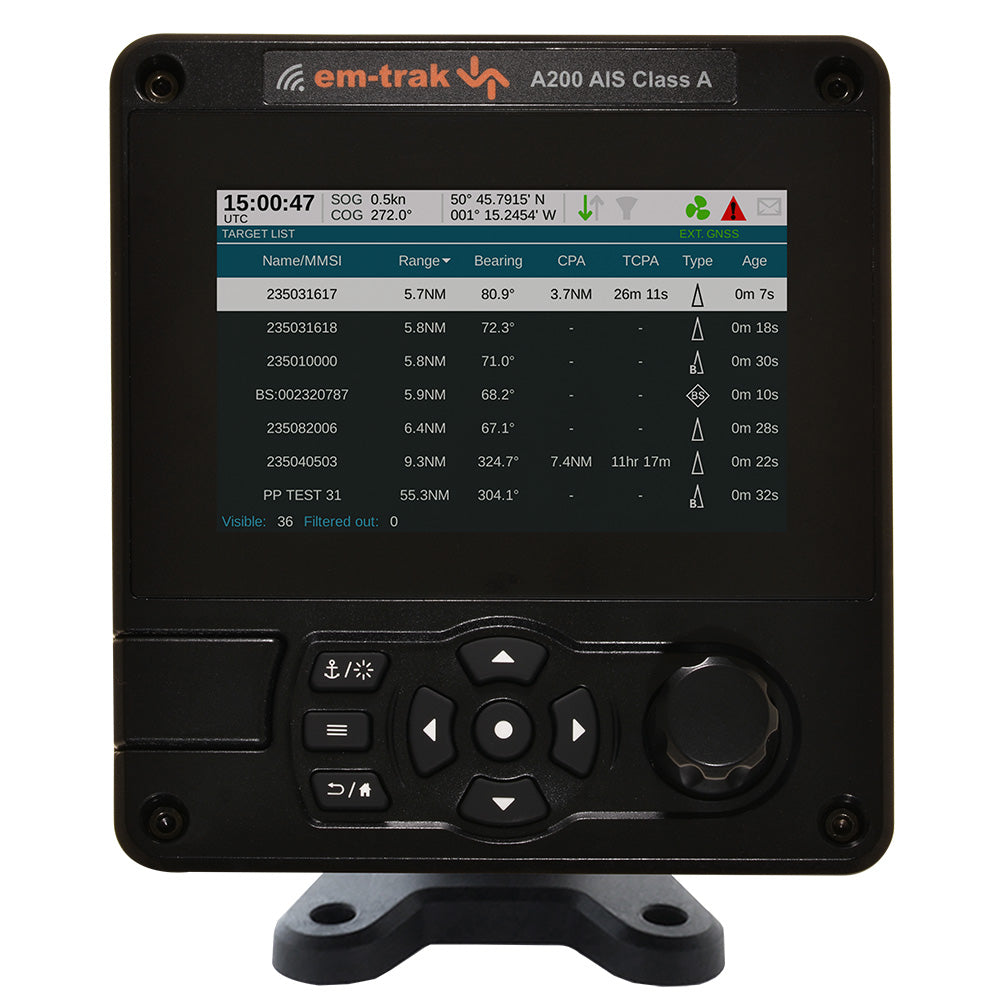 em-trak A200 Class A AIS Transceiver with Wi-Fi and Color Display - IMO, SOLAS, Inland Waterway Certified (425-0012)