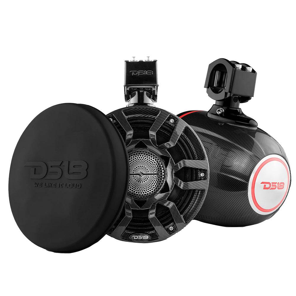 DS18 HYDRO 8" Marine Tower Speakers with RGB LED Lights and Pro Audio Loudspeakers - Carbon Fiber (CF-X8PRO)