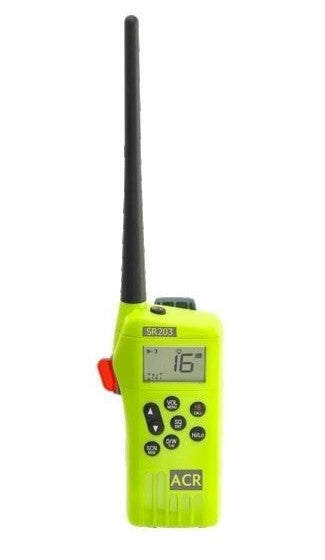 ACR SR203 Multi Channel GMDSS VHF Handheld Survival Radio with Rechargeable Lithium Polymer Battery & Charger (2828)