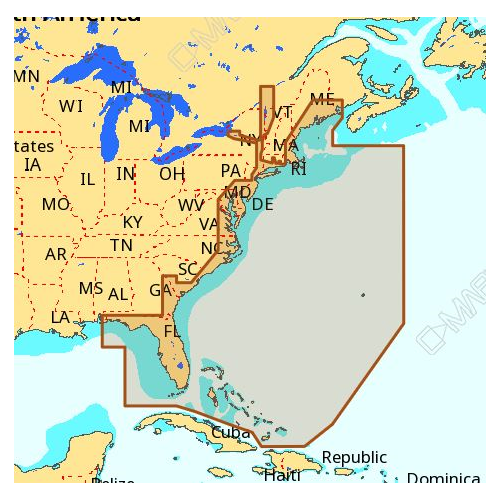 C-MAP MAX Wide NA-M022 East Coast and Bahamas Nautical Chart - Marine Navigation C-Card (M-NA-M022-CC)