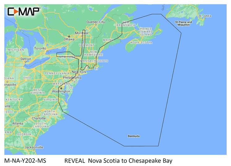 C-MAP Reveal NA-Y202 Nova Scotia to the Chesapeake Bay Nautical Chart - Marine Navigation microSD/SD Card (M-NA-Y202-MS)