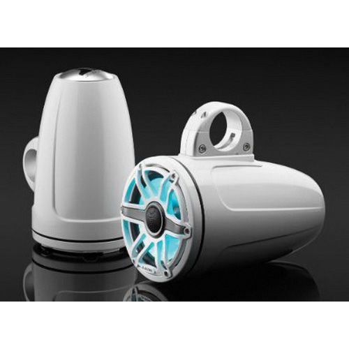 JL Audio M6-770ETXv3-Gw-S-GwGw-i 7.7" 100W RMS Enclosed Marine Tower Speakers with RGB LED Lighting, White Sport Grilles, Pair (010-03278-00)