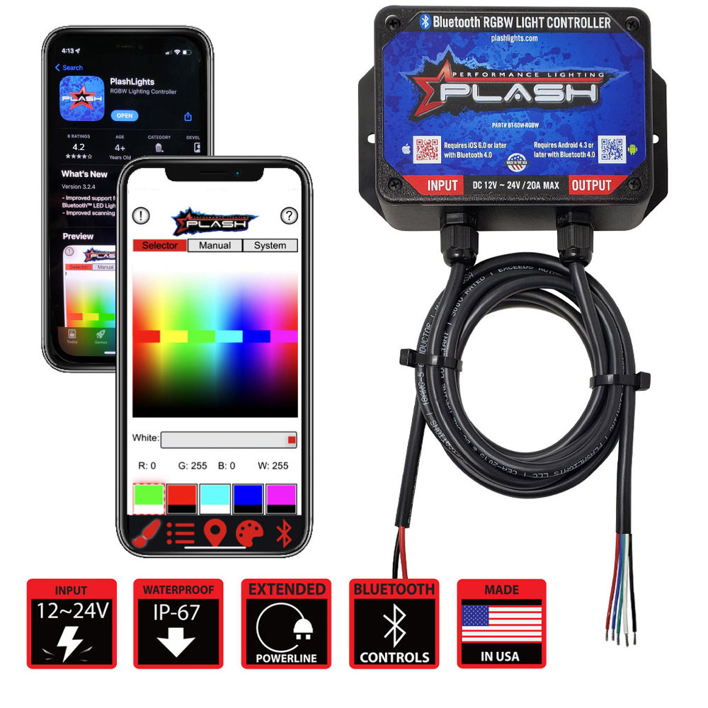 PlashLights 60W RGBW Bluetooth LED Light Controller - Waterproof | BT-60W-RGBW