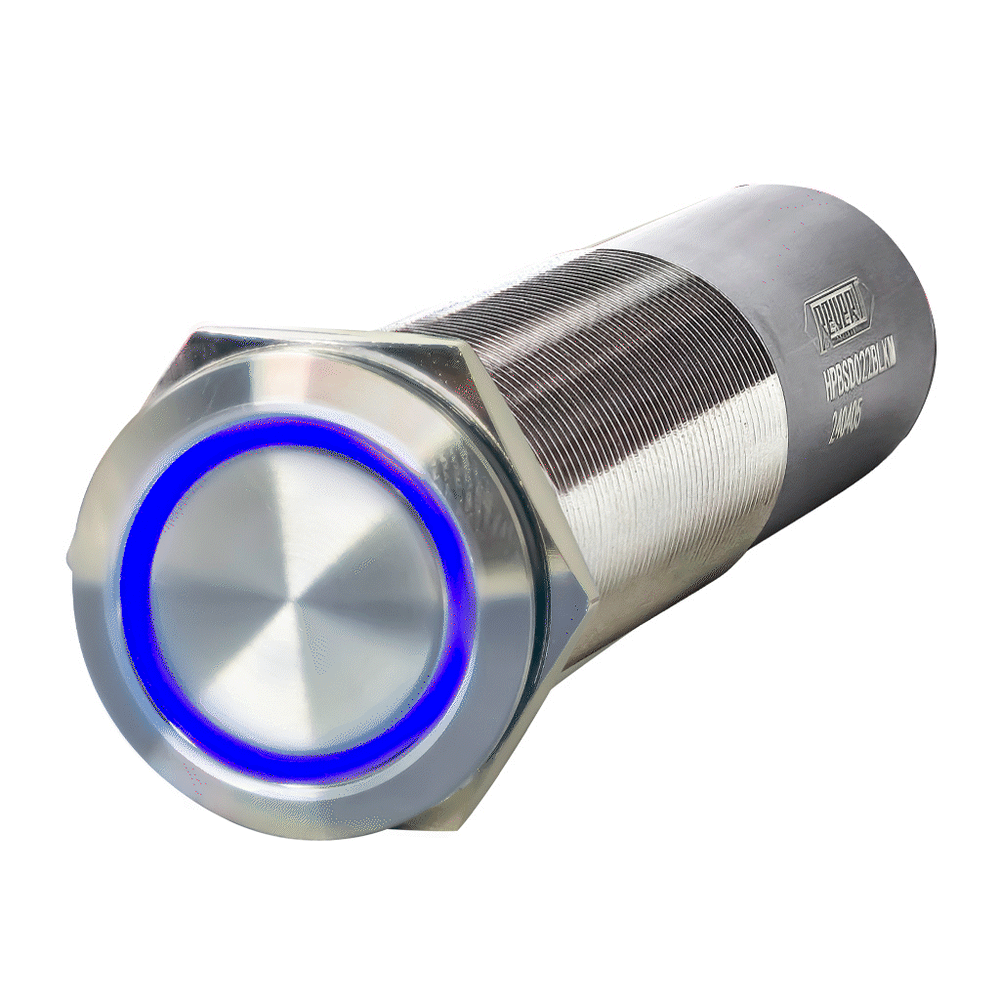 PlashLights REVERT Harsh Environment 22MM 3 Color Dual Output Push Button Switch - Stainless Steel | HPBS-DO-22-SS-M