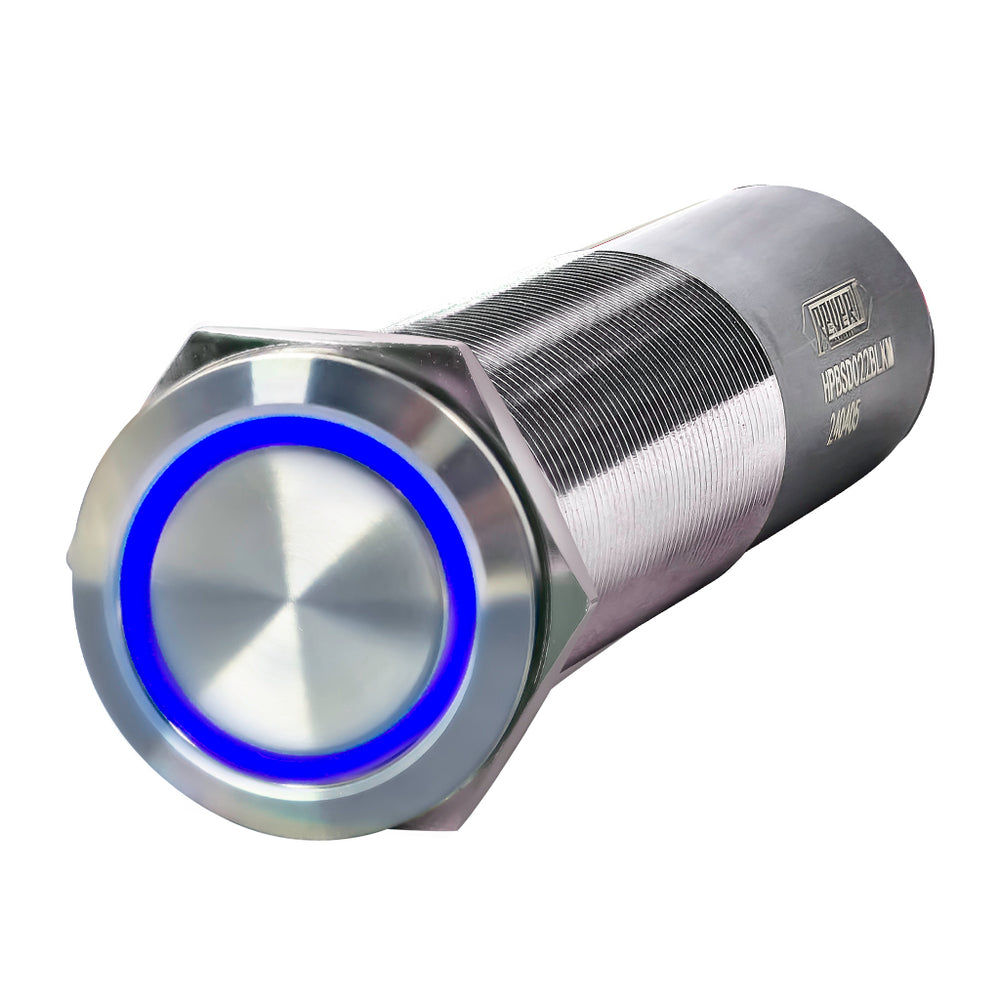PlashLights REVERT Harsh Environment 22MM 3 Color Dual Output Push Button Switch - Stainless Steel | HPBS-DO-22-SS-M