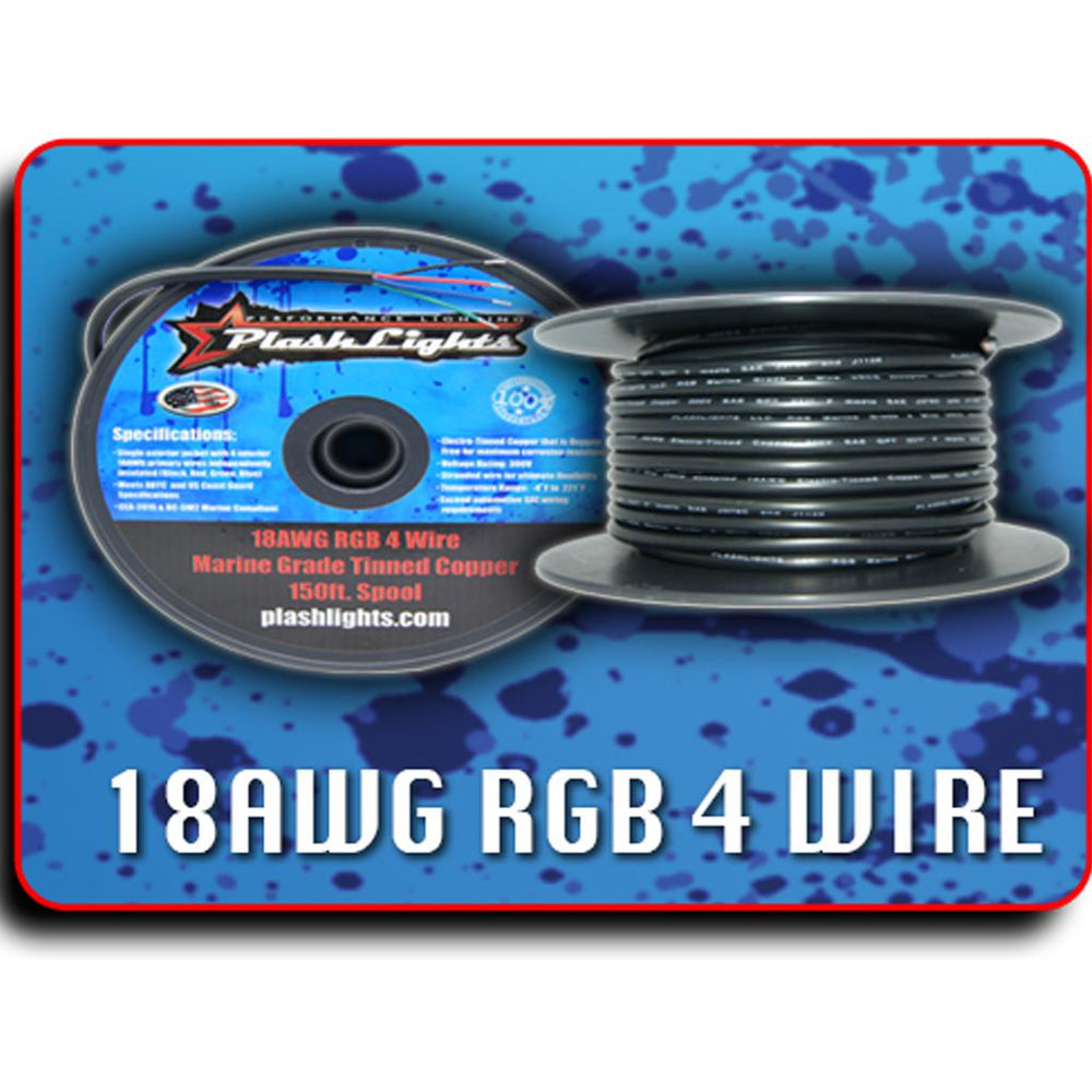PlashLights 18awg RGB 4 Conductor Wire - 150ft Spool | PW-18/4-RGB