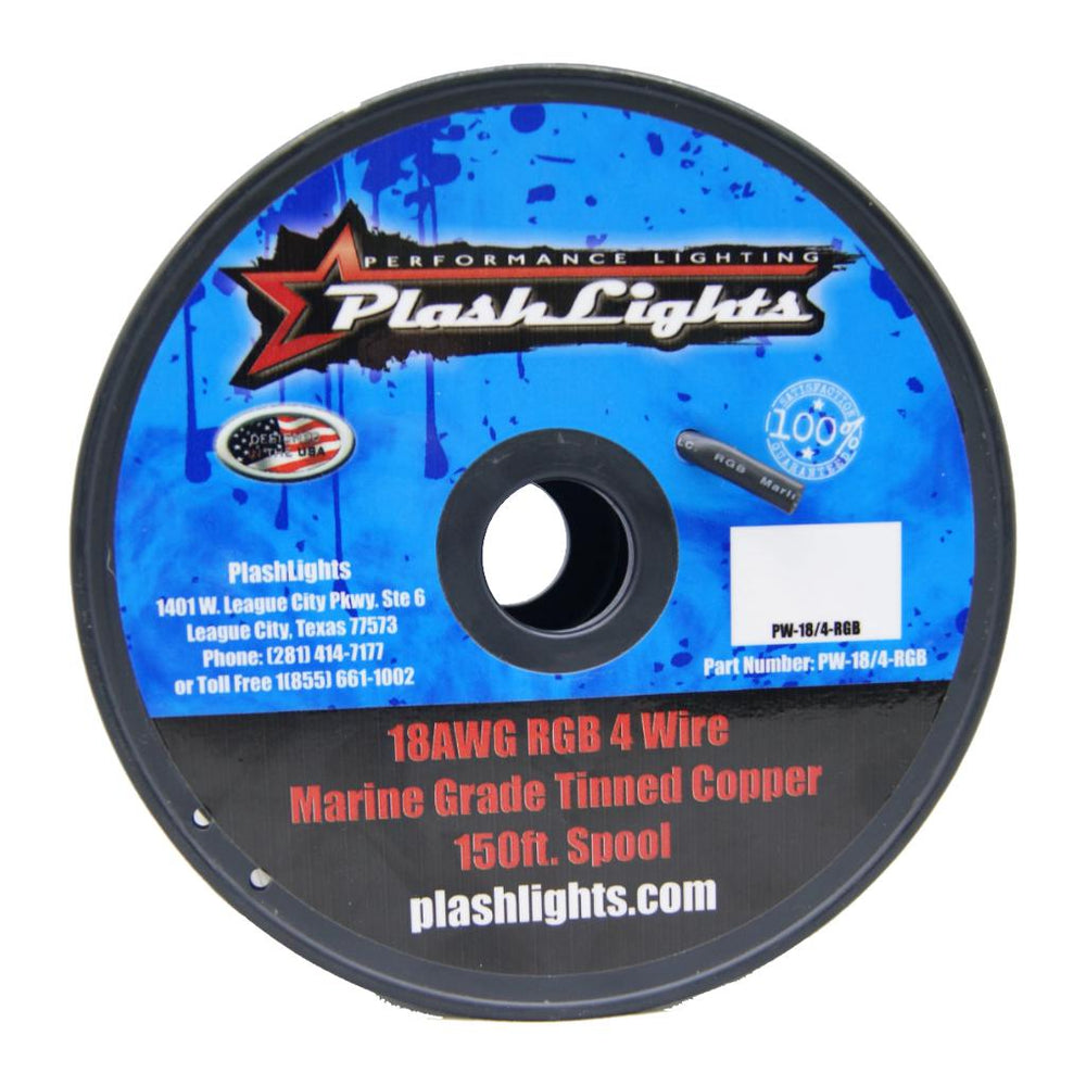 PlashLights 18awg RGB 4 Conductor Wire - 150ft Spool | PW-18/4-RGB