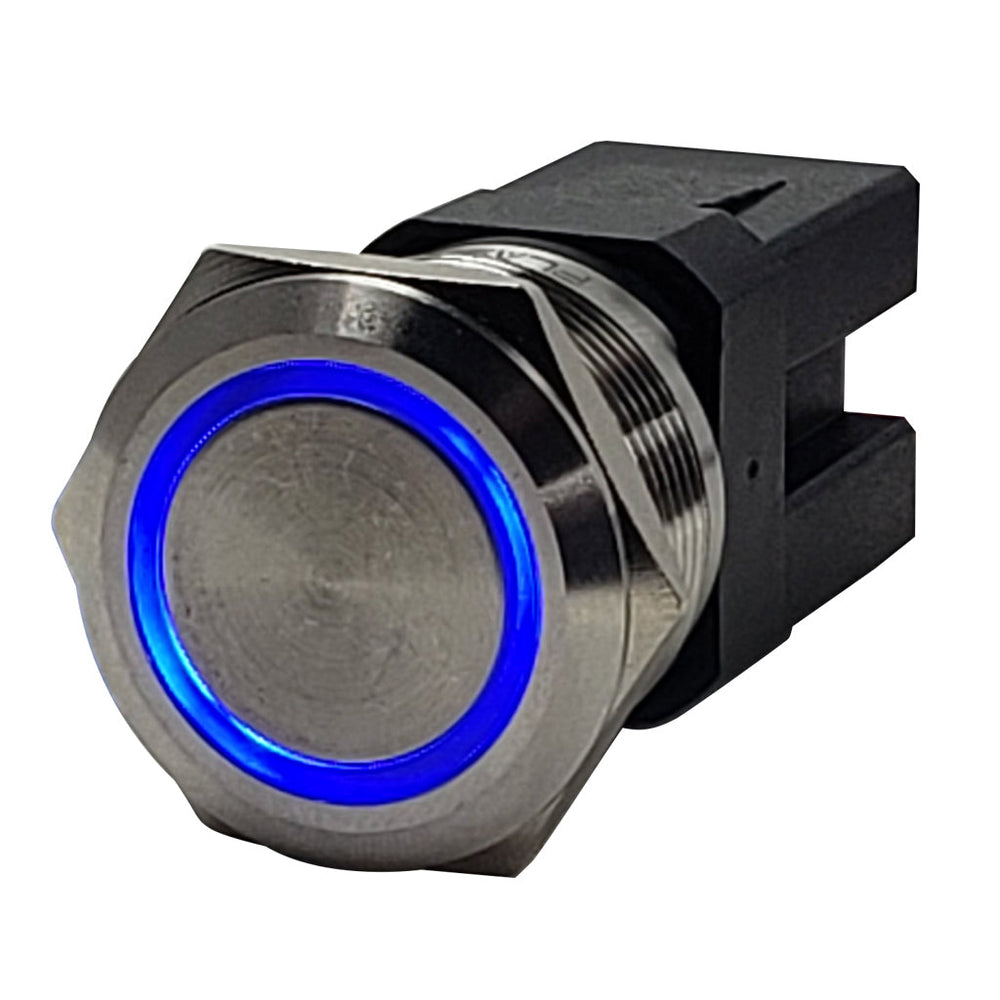 PlashLights Marine Push Button Switch - Blue LED - 40a - Stainless Steel - Momentary | PL22SS-M-BL