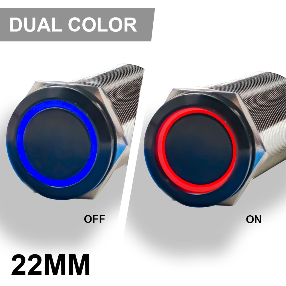 PlashLights REVERT Harsh Environment 22MM Dual Color Push Button Momentary Switch - Black | HPBS-22-BLK-M