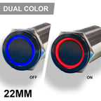 PlashLights REVERT Harsh Environment 22MM Dual Color Push Button Momentary Switch - Black | HPBS-22-BLK-M