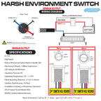 PlashLights REVERT Harsh Environment 22MM Dual Color Push Button Momentary Switch - Black | HPBS-22-BLK-M