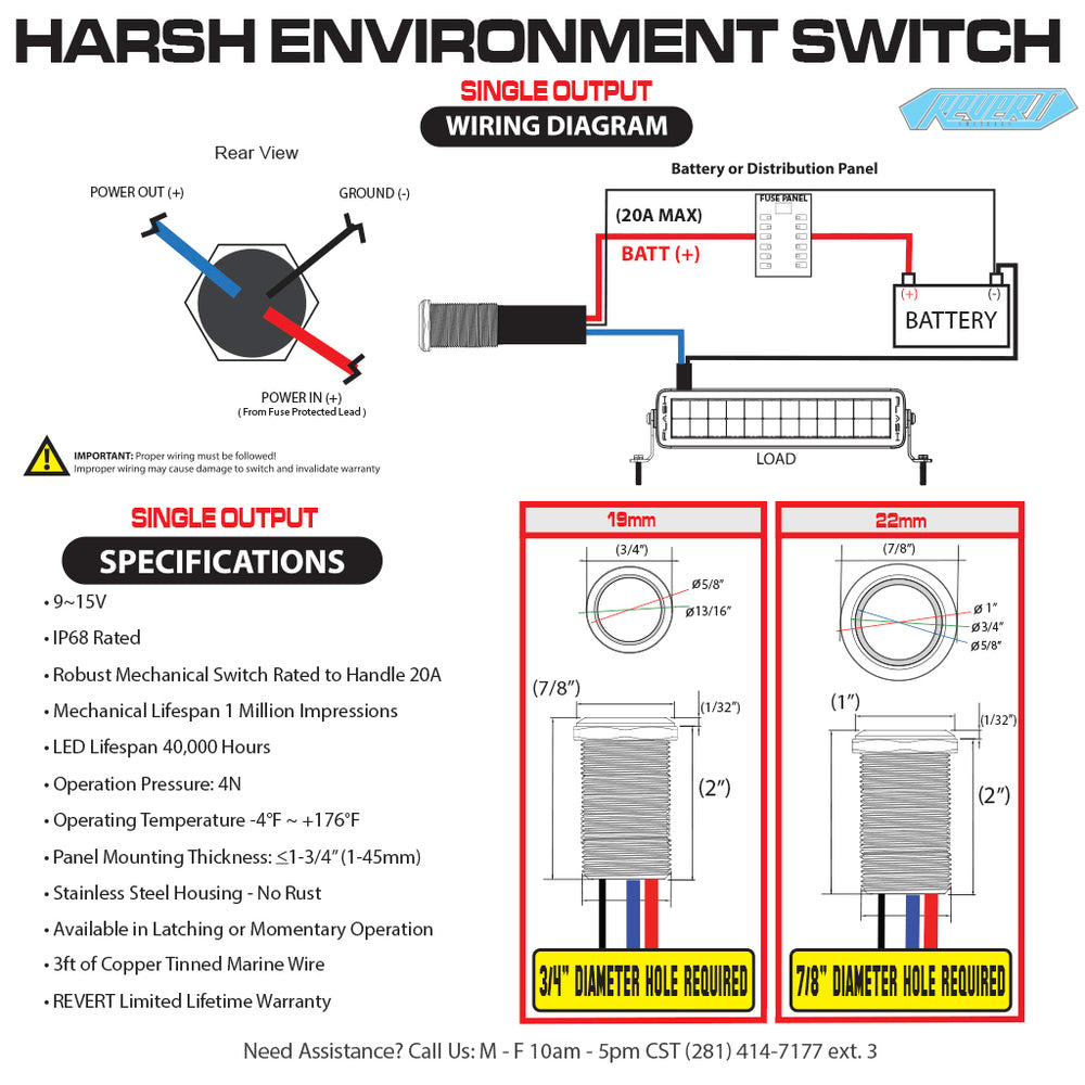 PlashLights REVERT Harsh Environment 22MM Dual Color Push Button Momentary Switch - Black | HPBS-22-BLK-M