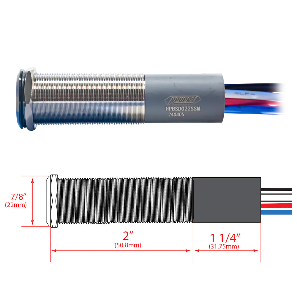 PlashLights REVERT Harsh Environment 22MM 3 Color Dual Output Push Button Switch - Black | HPBS-DO-22-BLK-M