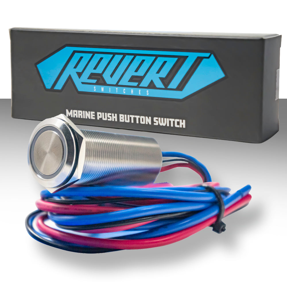 PlashLights REVERT Harsh Environment 22MM Dual Color Push Button On/Off Switch - Stainless Steel | HPBS-22-SS-L