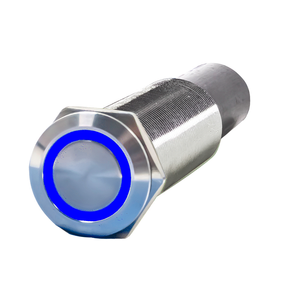 PlashLights REVERT Harsh Environment 19MM 3 Color Dual Output Push Button Switch - Stainless Steel | HPBS-DO-19-SS-M