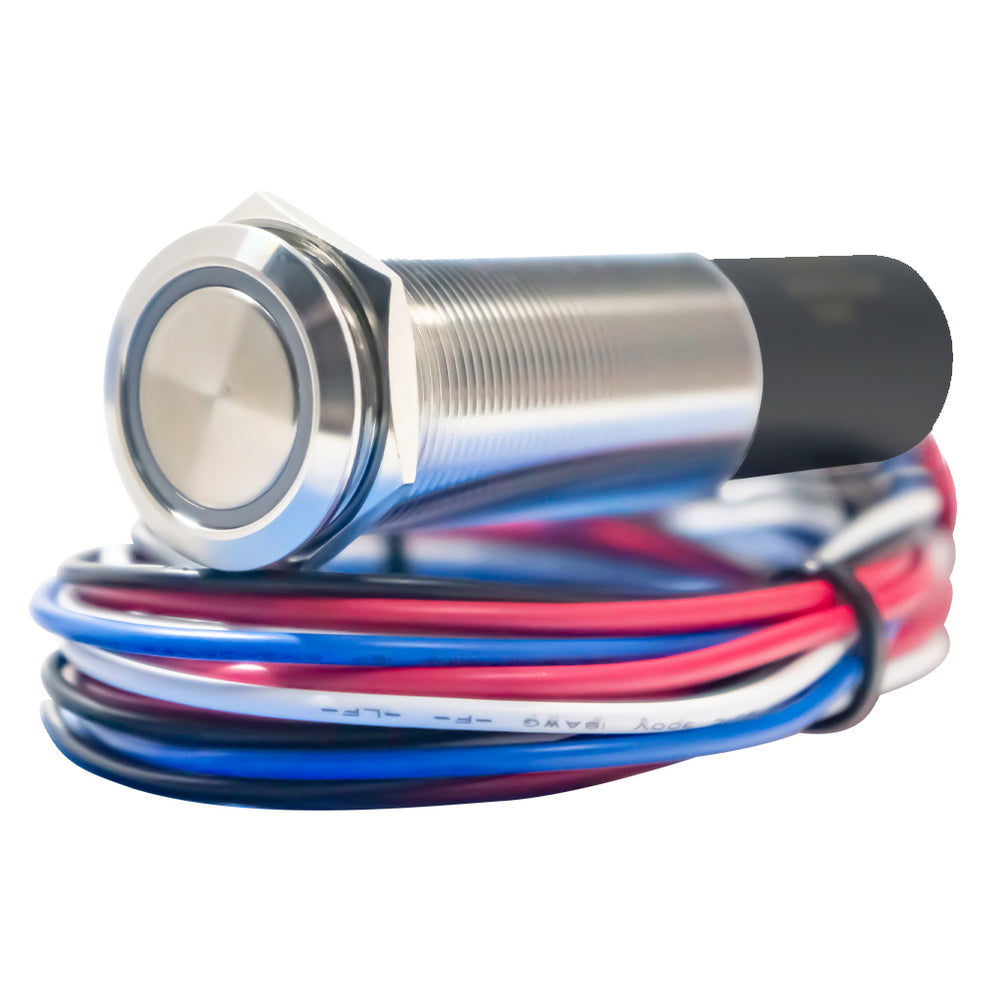 PlashLights REVERT Harsh Environment 19MM 3 Color Dual Output Push Button Switch - Stainless Steel | HPBS-DO-19-SS-M