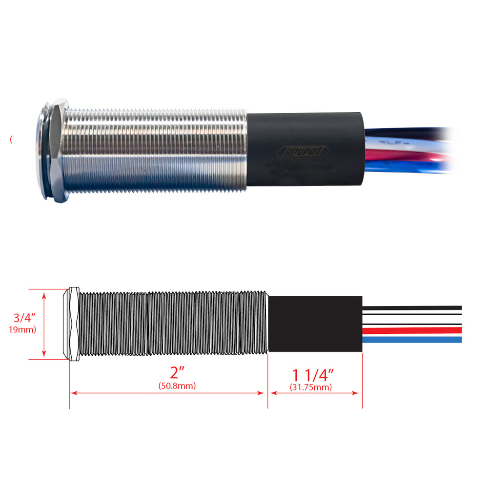 PlashLights REVERT Harsh Environment 19MM 3 Color Dual Output Push Button Switch - Stainless Steel | HPBS-DO-19-SS-M