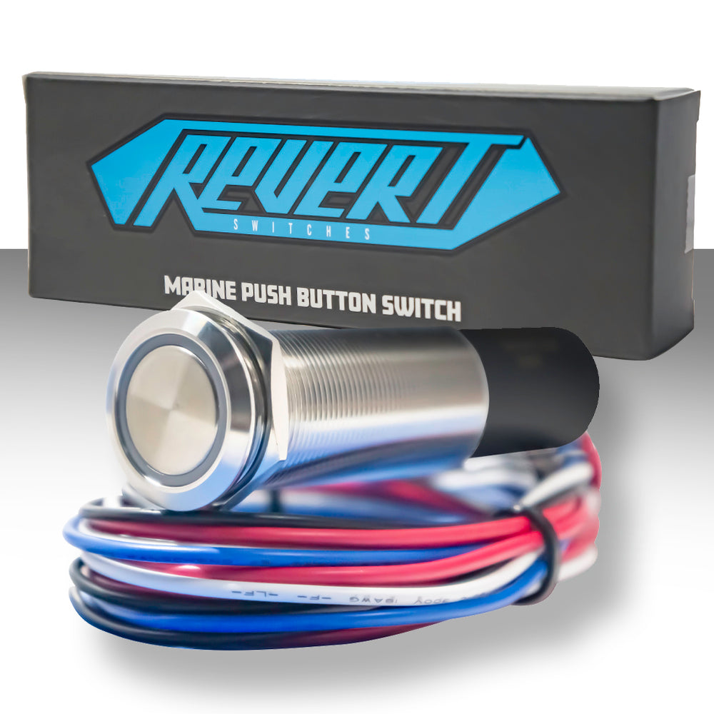 PlashLights REVERT Harsh Environment 19MM 3 Color Dual Output Push Button Switch - Stainless Steel | HPBS-DO-19-SS-M