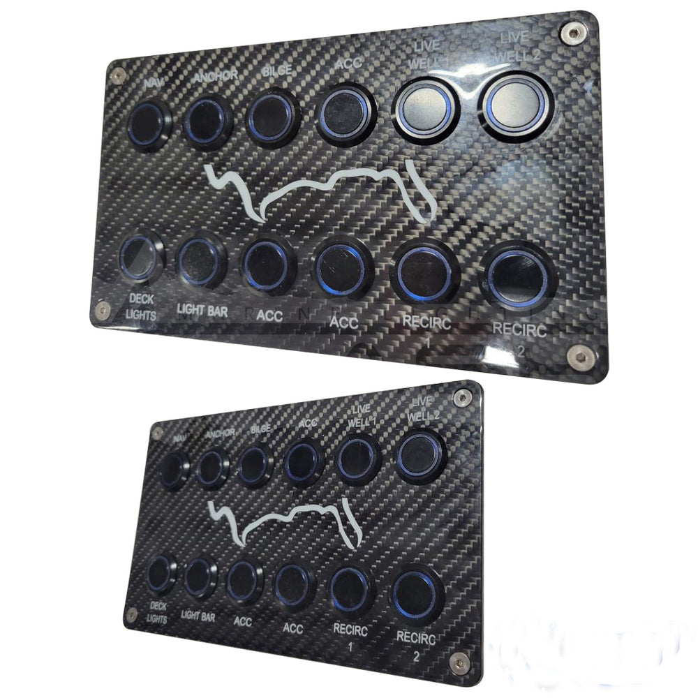 PlashLights Marine Push Button Switch - Blue LED - 40a -Black Anodized- Momentary | PL22BLK-M-BL