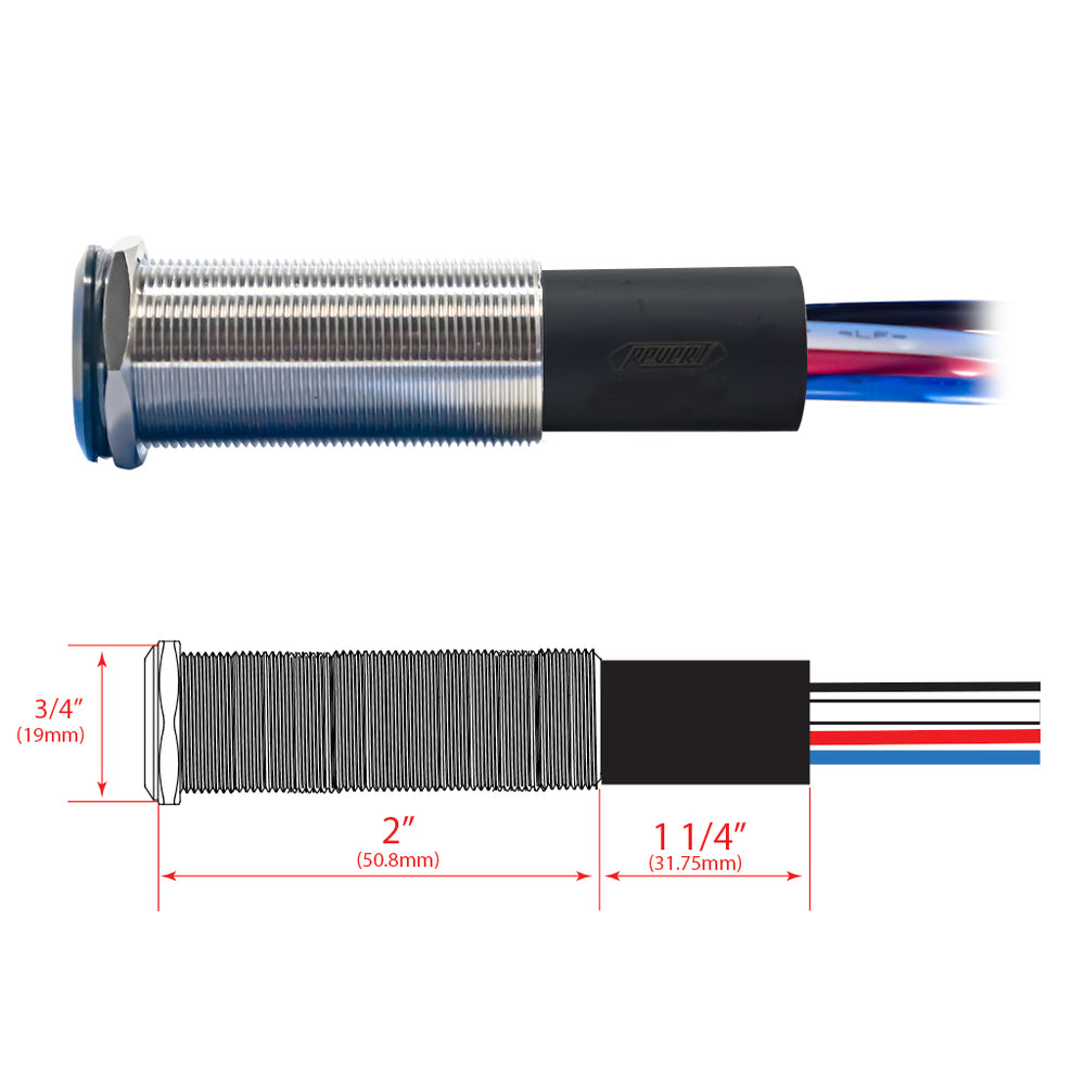 PlashLights REVERT Harsh Environment 19MM 3 Color Dual Output Push Button Switch - Black | HPBS-DO-19-BLK-M