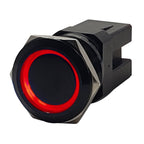PlashLights Marine Push Button Switch - Red LED - 40a - Black Anodized-Momentary | PL22BLK-M-RD