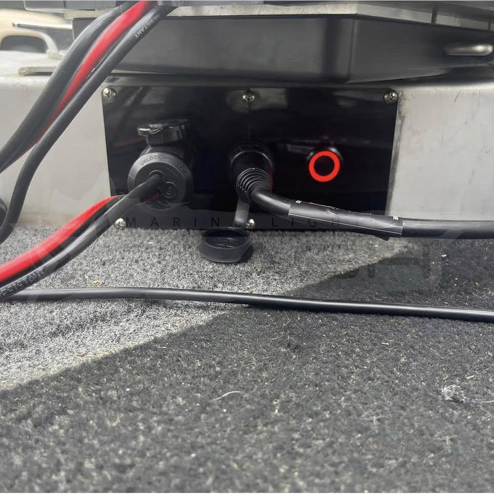 PlashLights Marine Push Button Switch - Red LED - 40a - Black Anodized-Momentary | PL22BLK-M-RD