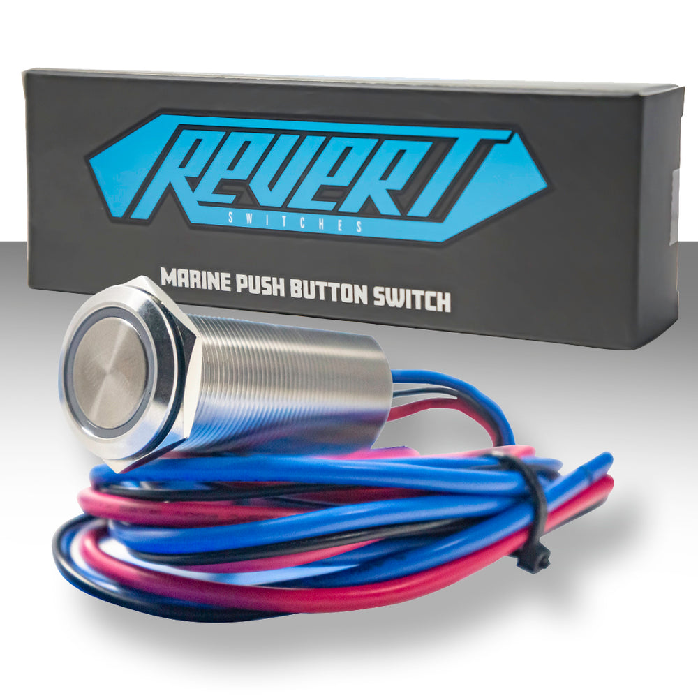 PlashLights REVERT Harsh Environment 19MM Dual Color Push Button On/Off Switch - Stainless Steel | HPBS-19-SS-L