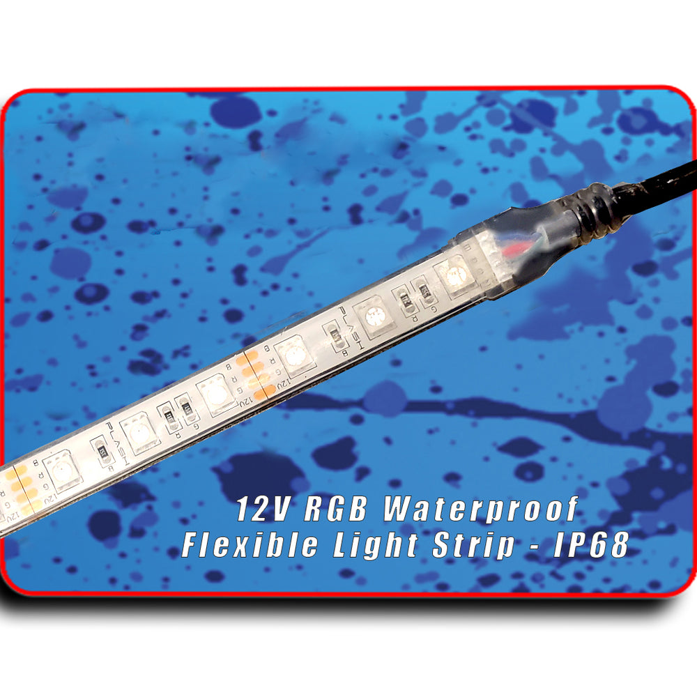 PlashLights 12v RGB Color Changing Waterproof Flexible Light Strip - Ip68 - 24' | FLS-RGB-68-24FT