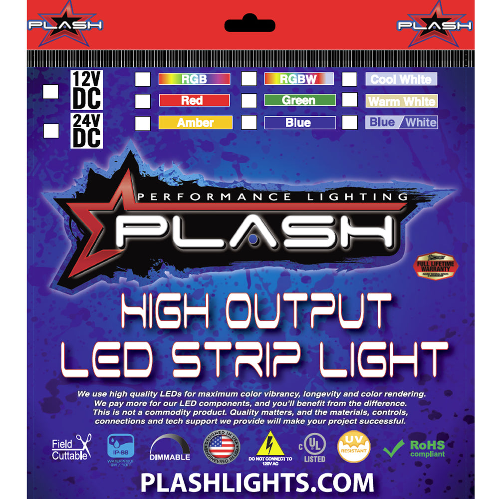 PlashLights 12v RGB Color Changing Waterproof Flexible Light Strip - Ip68 - 24' | FLS-RGB-68-24FT