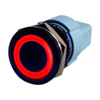 PlashLights Push Button Illuminated Switch - Ip67 - Red - Black Anodized - Momentary | PL22S-M-12VR-BLK