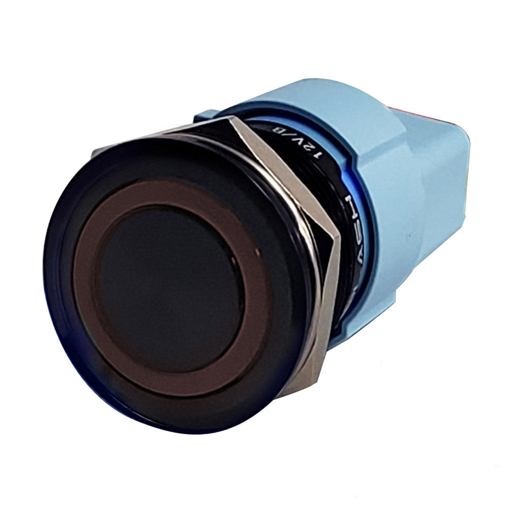 PlashLights Push Button Illuminated Switch - Ip67 - Red - Black Anodized - Momentary | PL22S-M-12VR-BLK
