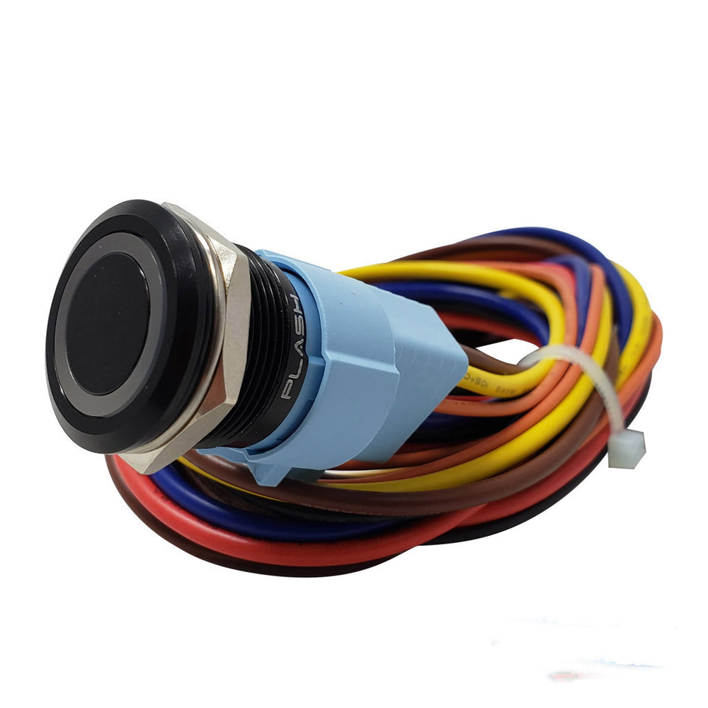 PlashLights Push Button Illuminated Switch - Ip67 - Red - Black Anodized - Momentary | PL22S-M-12VR-BLK