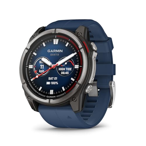 Garmin Quatix 8 51Mm AMOLED Smartwatch Titanium Bezel Captain Blue Silicone Band (010-02905-90)