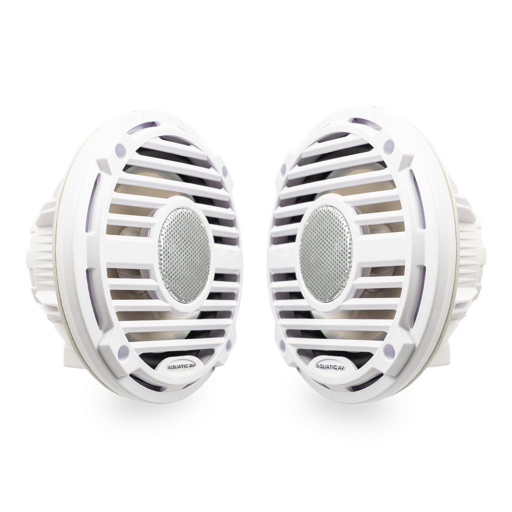Aquatic AV PC410 PRO Classic 6.5" Waterproof RGB LED Marine Speakers 120W Total Power, 4 Ohm, White, Pair