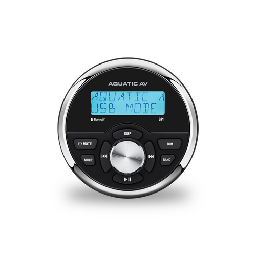 Aquatic AV GP100W Marine Stereo Kit: GP1 Bluetooth Gauge Stereo and 1 pair of White 6.5" Marine Speakers
