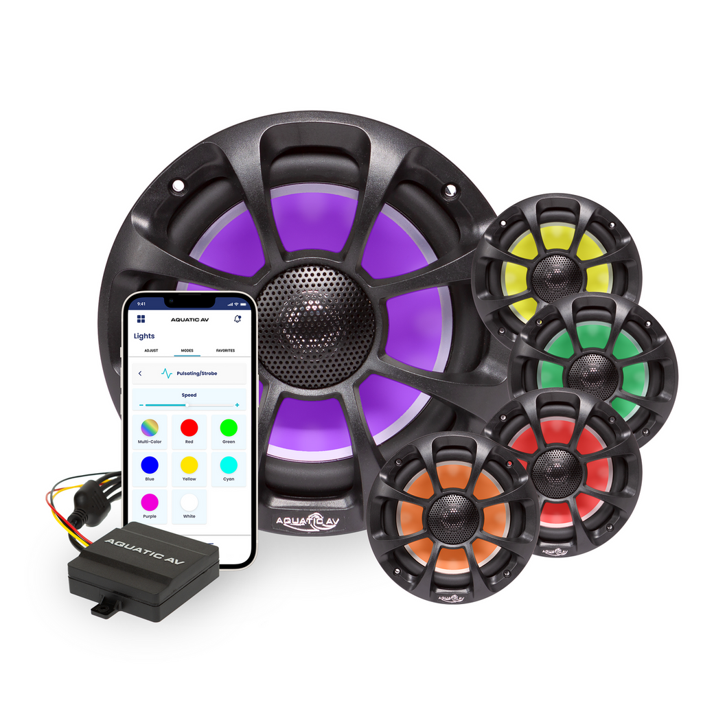 Aquatic AV CK501 PRO Sport Platinum Kit : SWA6 Amplified Bluetooth Stereo Subwoofer with 2 pairs of 6.5" PRO Sport Black Coaxial Speakers