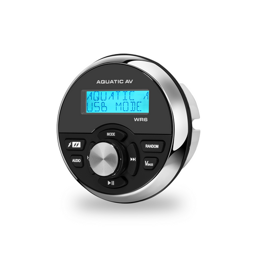 Aquatic AV WR6 Wired 2-Way Remote Control for 6-Series Marine Stereos, Backlit LCD, IP65 Waterproof, Black, 92mm Diameter (WR600)