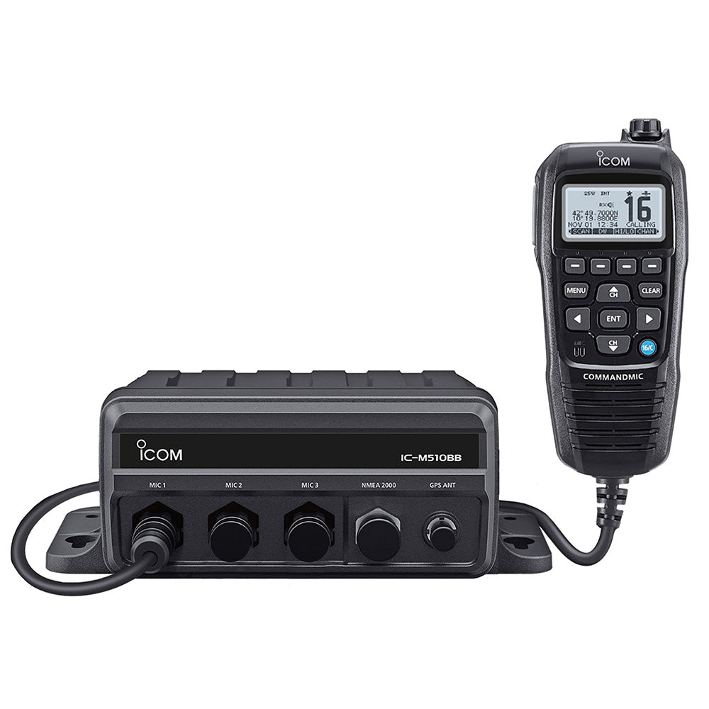 Icom M510BB Black Box High-Performance Extendable VHF & AIS Marine Tranceiver with Black CommandMic and 3 CommandMic Ports (M510BB 21 USA)
