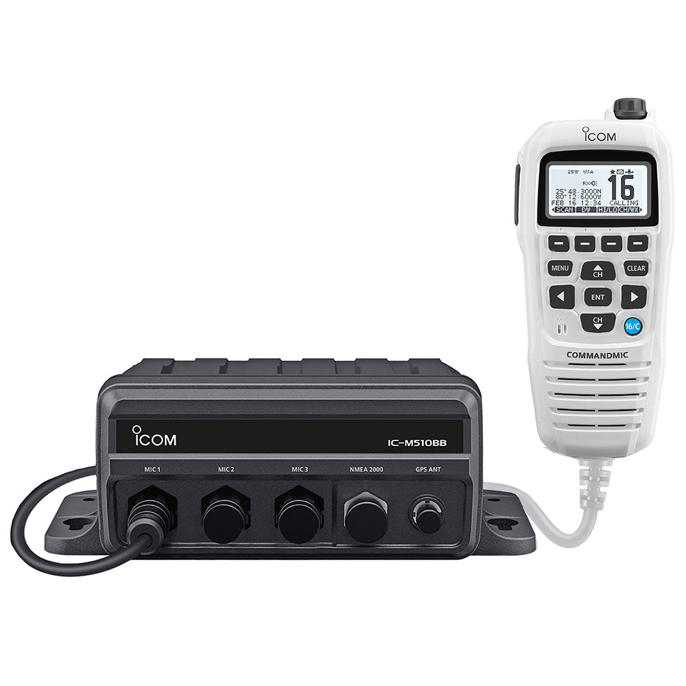 Icom M510BB Black Box High-Performance Extendable VHF & AIS Marine Tranceiver with White CommandMic and 3 CommandMic Ports (M510BB GW 21 USA)