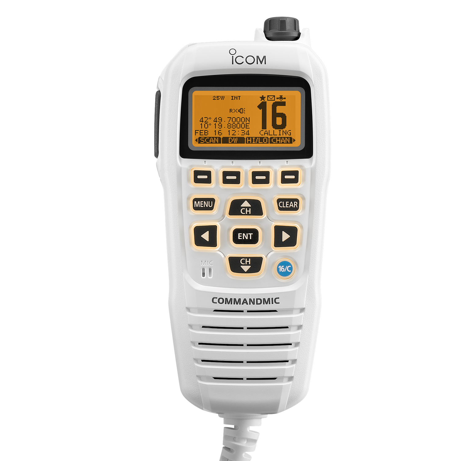 Icom HM-195SW Super White CommandMic IV with Yellow BlackLit LCD for 2nd Station/Intercom (HM195SW 42 EXP)