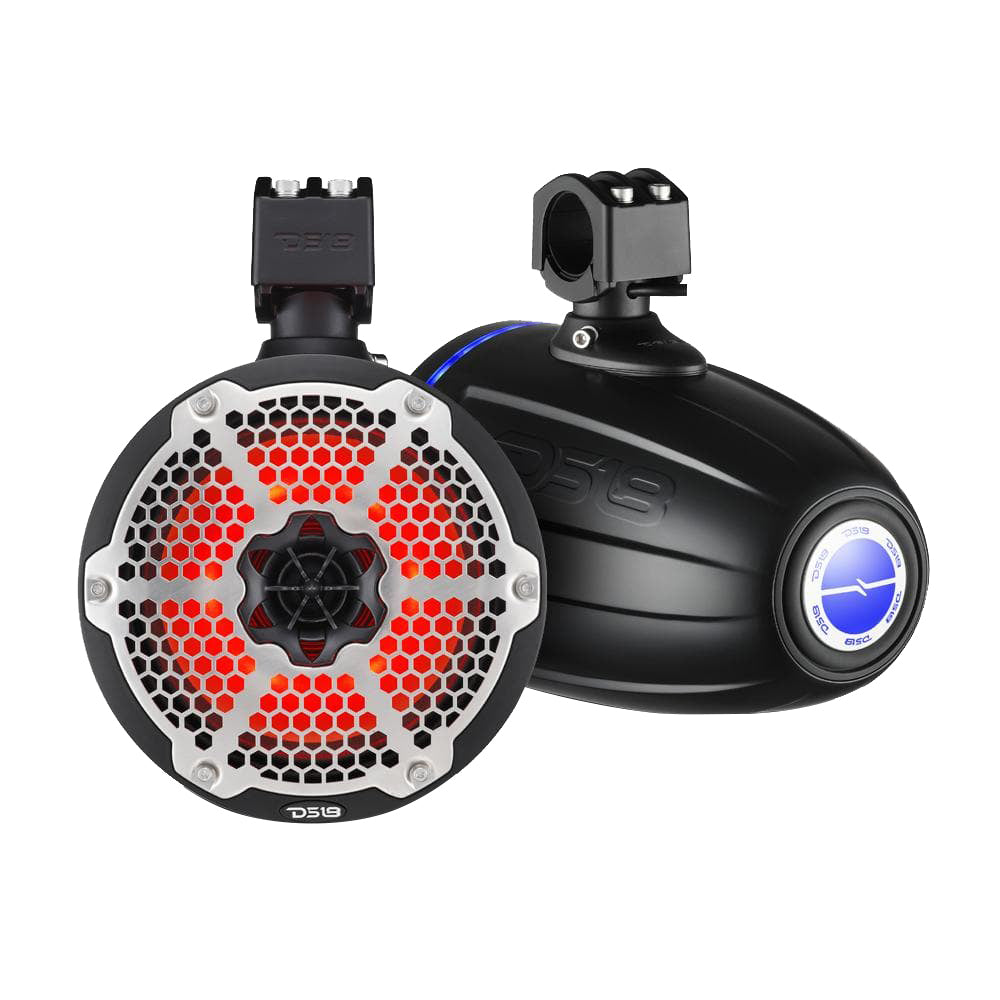 DS18 8" Neodymium Marine Towers with Built-in Passive Radiator, 1" Driver and RGB LED Light - Black (NXL-X8TPNEO/BK)