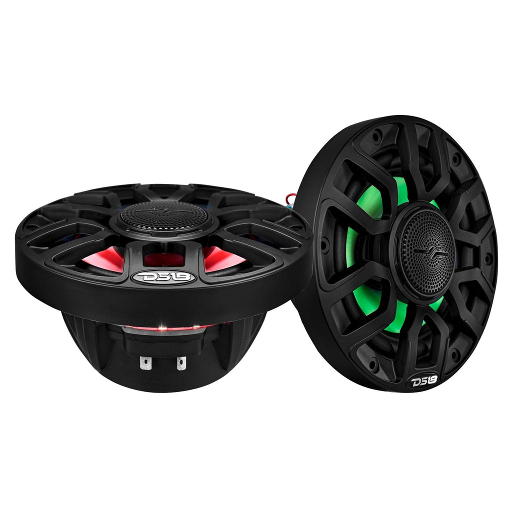 DS18 6.5" 2-Way Coaxial Marine Speakers with Digital LED Lights and Bullet Tweeter - Black - 150W, 4-Ohm (NXL-IQ6/BK)