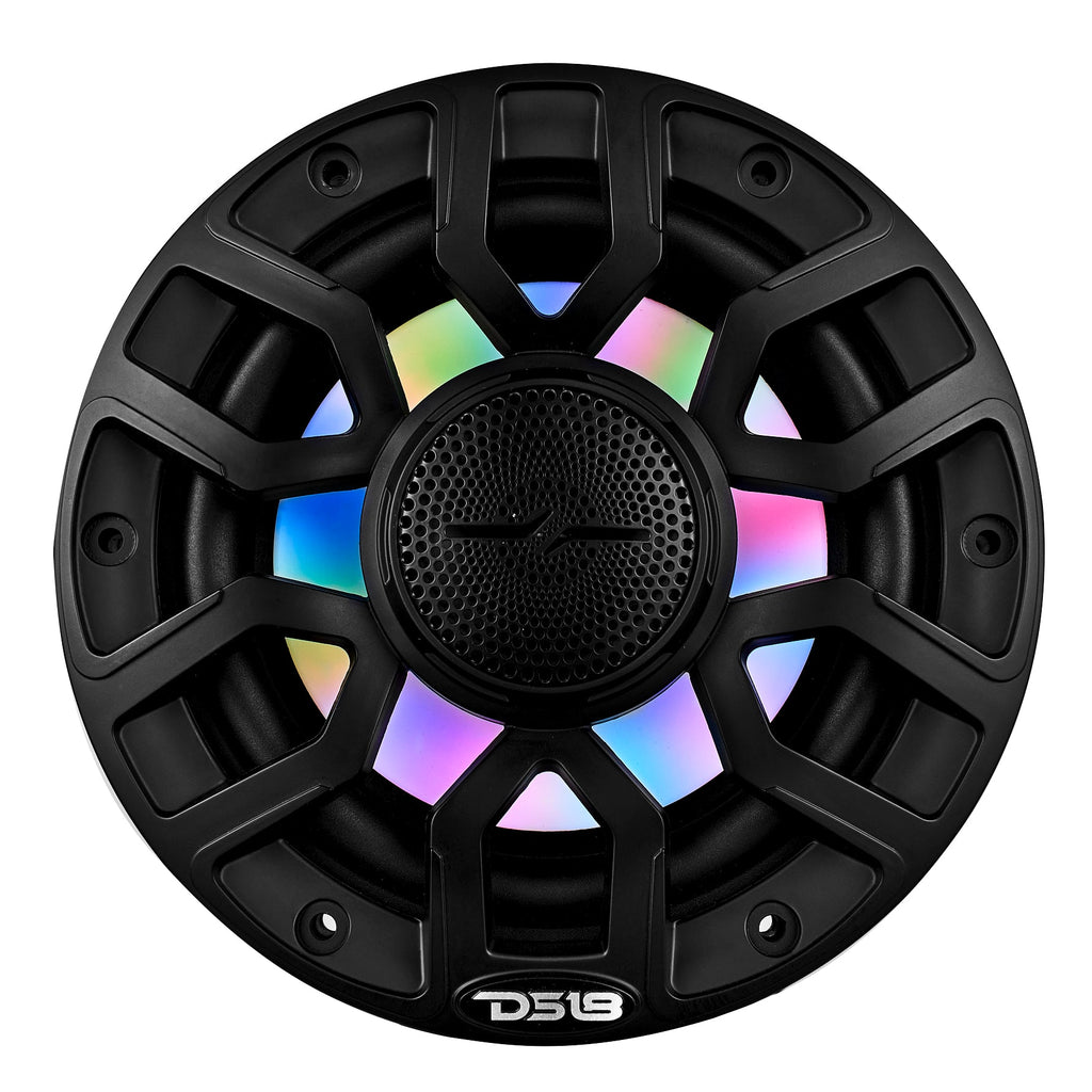 DS18 6.5" 2-Way Coaxial Marine Speakers with Digital LED Lights and Bullet Tweeter - Black - 150W, 4-Ohm (NXL-IQ6/BK)