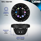 DS18 6.5" 2-Way Coaxial Marine Speakers with Digital LED Lights and Bullet Tweeter - Black - 150W, 4-Ohm (NXL-IQ6/BK)